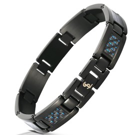 Smarter LifeStyle Elegant Surgical Grade Steel Carbon Fiber Mens Bracelet – Adjustable Many Color Options, Mens Jewelry Bracelet for Men (Black Bracelet, Blue Carbon Fiber)