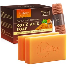 Inlifay Kojic Acid Soap Bar: Dark Spot Remover with Turmeric - Skin Cleasing for Women with Hyperpigmentation - Home Travel Use with African Net Sponge in Summer