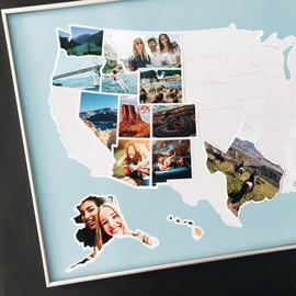 1DEA.me USA Photo Map - 50 States Travel Map - 24 x 36 in - Includes Secure Photo Maker - Easy to Use, Built to Last and Uniquely Yours - Unframed - Blue