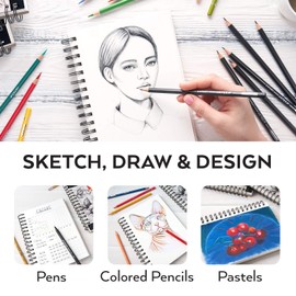 Arteza Sketchbooks, Pack of 3, 5.5x8.5 Inches, 100 Sheets Each, Spiral-Bound 68-lb Drawing Paper, Art Supplies for Colored and Graphite Pencils, Charcoal, & Soft Pastel