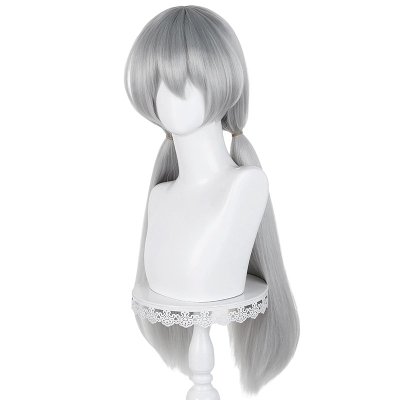 Long Gray Ponytail Wig for Women Silver Grey Cosplay Wig