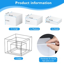 Bouiexye 3Pcs White Buffet Risers Acrylic Boxes Display Food Risers for Buffet Table Platter Parties Weddings Catering Dessert Collectibles Figures Show ( 6''x7''x8'')