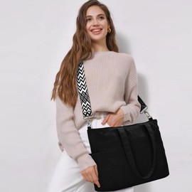 oscaurt Cord Tote Bag Shopper Bag Women's Shoulder Bag Women's Gifts for Women Crossbody Bag with Adjustable Shoulder Strap Handbag Large Bag for Commuting Shopping Travel, Black (black set)