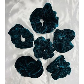Needs & Wants® 6 Pack of Plain Velvet Scrunchie Bobble Hair Tie Hair Band Ponytail Holder Hair Styling Accessory (6, DARK GREEN)