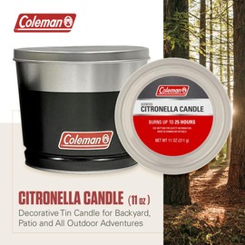 Coleman - Vela de citronela para exteriores, lata decorativa para patio, camping, color negro con cubierta, hasta 25 horas de combustión, 11 onzas