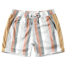 JOTOOK Men's Casual Drawstring Corduroy Shorts Elastic Waist Summer Shorts with Pocket Printed Short Medium Grey White Stripe