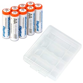 MaximalPower™ AA NiMH/Ni-Mh Rechargeable Battery 2600mAh Batteries Combo with Clear Battery Case for AA/AAA Batteries & Battery Tester (8X AA Battery + Battery Case)