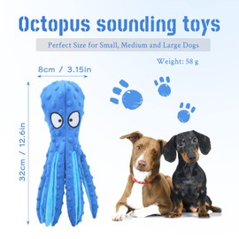WishLotus Dog Squeak Toy, Plush No Stuffing Dog Toys with Crinkle Paper Inside, Dog Chew Toys for Boredom with Squeaker for Small, Medium, Large Dogs Teething, Grinding, Relief Boredom (Blue)