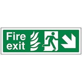 V Safety NHS Fire Exit Arrow Down Right Sign - 300mm x 100mm - 1mm Rigid Plastic