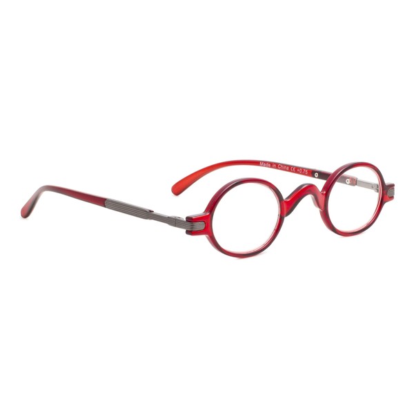 BLUELESS Vintage Round Reading Glasses Professor Readers Small Lenses (Red,