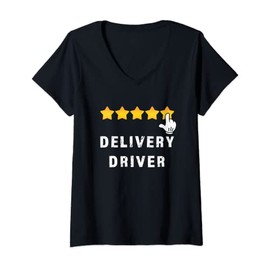 Womens Delivery Driver Five Star Food Dash Grub Grocery Deliveries V-Neck T-Shirt