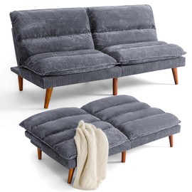 Flamaker Convertible Futon Sofa Bed Futon Couch with Adjustable Back Upholstered Sleeper Sofa Bed for Living Room Furniture (Corduroy,Grey)
