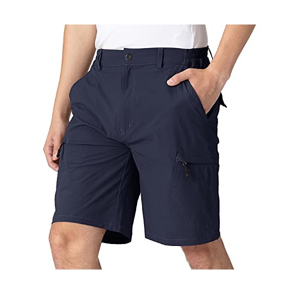 TBMPOY Men's Cargo Hiking Shorts Quick Dry Lightweight Zipper Pockets for Camping Travel Navy 34