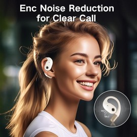ZIHNIC True Wireless Open Ear Headphones with Mic,Bluetooth Earbuds with Earhooks,XP5 Sweatproof,Fast Charging,35Hrs Playtime,Compatible with Anyphone-Beige