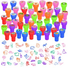 Cinrobiye - Juego de 50 sellos para niños, diseño de animales y autos, para fiestas de regalos, regalos de cumpleaños, suministros de primavera y verano