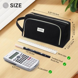 KALIDI Pencil Case 2 Compartments Extra Large Pencil Case School Aesthetic Pencil Case for Girls and Boys, Cord black, Cosmetic bag