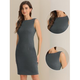 Allegra K Sleeveless Sheath Dress for Women's St. Patrick's Day Costumes Boat Neck Casual Officeg Shift Dresses Grey L