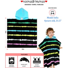 VOOVA & MOVAS Hooded Bath Towels for Toddler (2-6Years), Absorbent Soft Cotton Hooded Poncho Towel for Kids,Perfect for Child Swim | Camping | Surf | Shower | Birthday Gifts,Black Stripe
