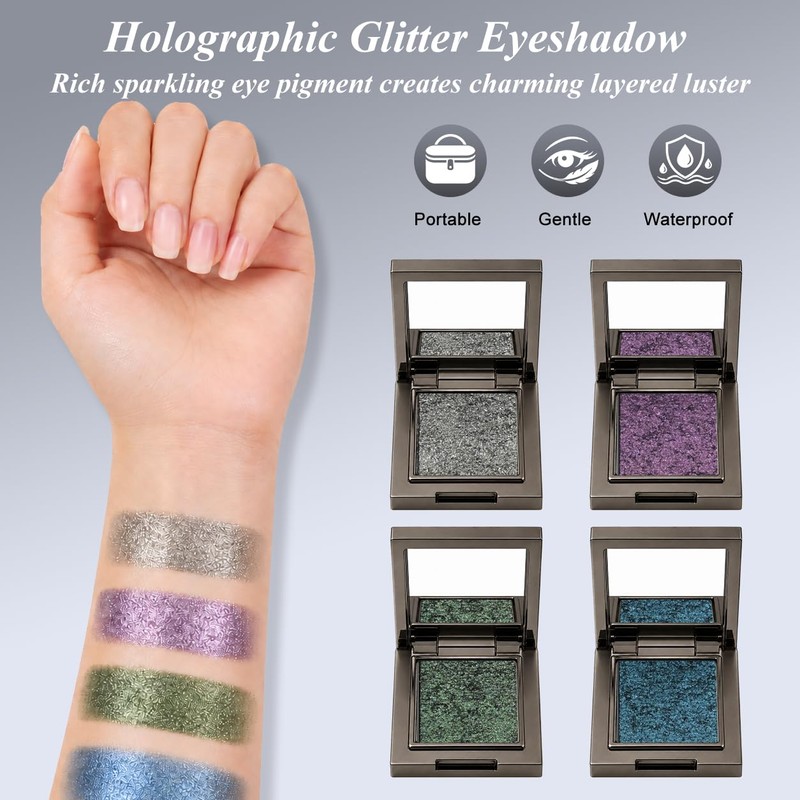 Chameleon Purple Glitter Eyeshadow, Holographic Shimmer Eye Shadow, Highly Pigmented