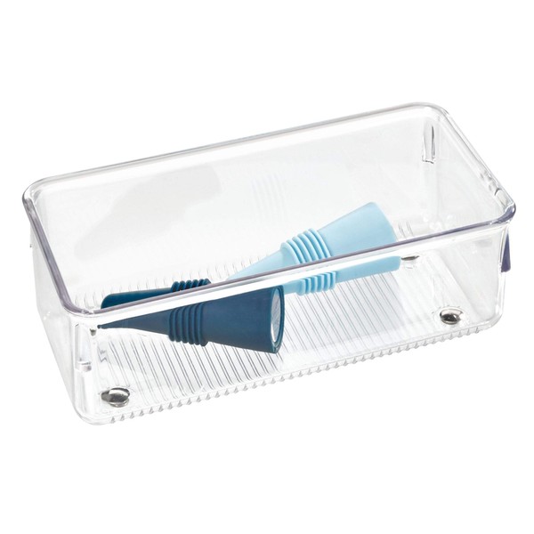 iDesign Drawer Organiser, Extra Small Plastic Kitchen Drawer Insert, Practical Drawer Organiser for Kitchen Accessories, Utensils and Cutlery, Clear,8 x 16 x 6 cm