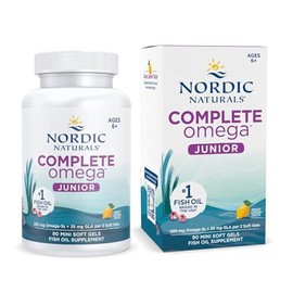 Nordic Naturals Complete Omega Junior 283 mg de Omega 3 con 35 mg de GLA por Porción 90 Mini Cápsulas Blandas Sabor Limón Suplemento Alimenticio para Niños con Aceite de Pescado y Borraja No GMO