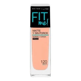 MAYBELLINE Base Maquillaje Fit Me Matte + Poreless 30ml, matifica y controla el brillo, tiene FPS 22