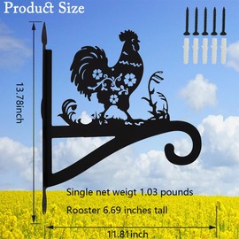 Plant Hangers Outdoor Black Heavy Duty Metal Hummingbird Feeder Stand Fence Plant Hangers Wind Chime Hanger Pots Porch Hooks Plants Wall Mounted Plant Holder (Rooster)