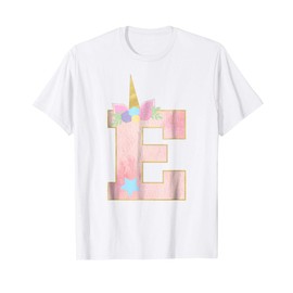 Initial Letter E Unicorn Monogram for Girls Unicorn Birthday T-Shirt