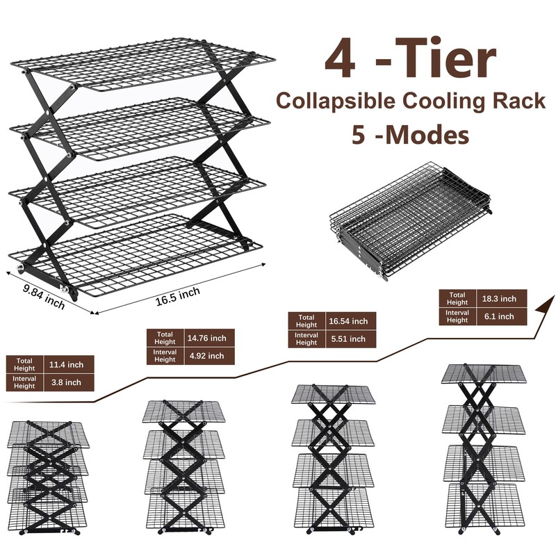 Pleafind 4 Tier Collapsible Cooling Rack - 3 Setting Design,