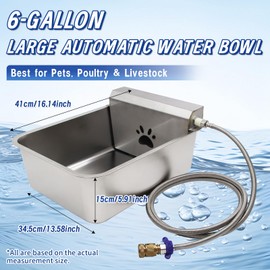6 Gal Automatic Large Dog Water Dispenser Livestock Water Trough Stainless Steel Waterer Feeder Outdoor Automatic Pet Water Bowl Large Auto Dog Waterer for Big Dogs Cats Chicken Livestock