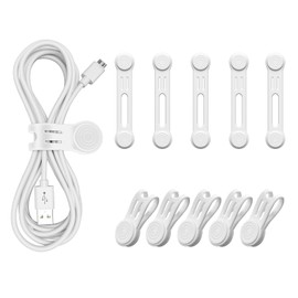 Maveek Magnetic Clips, Anti-Lost, Strong Magnetic Design, Cable Clips, Strong Magnets, Cable Band, Winding Wires, Tighten Tighten, Cable Tie, Multi-Purpose, Reusable 10 Pack, White