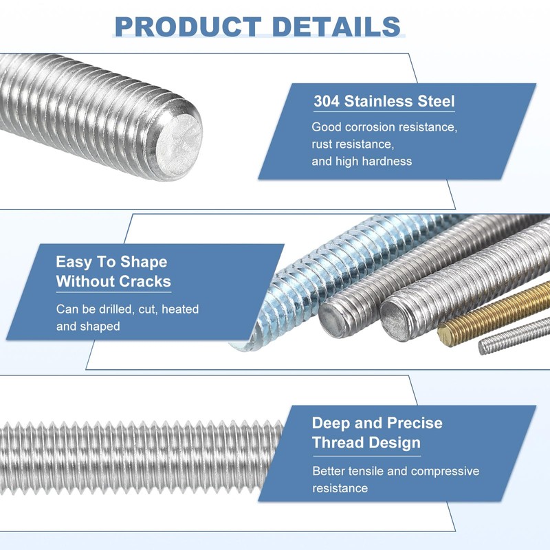 sourcing map 2Pcs M2-0.4x250mm Fully Threaded Rods, Threaded Rods Bar
