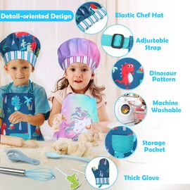 Gemeer Children’s Cooking and Baking Set 34-Piece Set, Including Little Boy Apron, Chef Hat, Gloves and Toddler Dress up Chef Costume 3-7 Years Old Boy Professional Role Play