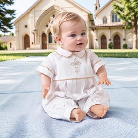 Booulfi Baby Boy Clothes 0-3 Months Christening Outfits For Boys Short Sleeves Baptism Easter Summer Outfits Catholic Newborn Baby Boy Clothes