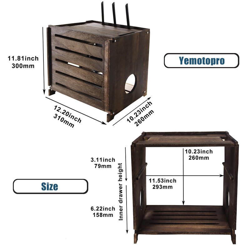 Wifi Box Charcoal Retro Wood Router Box and Modem Storage