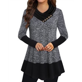 Bebonnie Tunic Sweaters Women, Ladies Cowl Neck Flannel Tunics Long Sleeve Fall Winter Tops Casual Business Dresyy Top Christmas Pullover Sweatshirts Multicolor Black Large