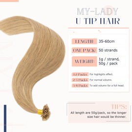 MY-LADY Real Hair Extensions Bondings 45 cm #27 Dark Blonde Keratin U-Tip Remy Real Hair Highlight Hair Extensions 50 Strands 1 g/Strand 50 g