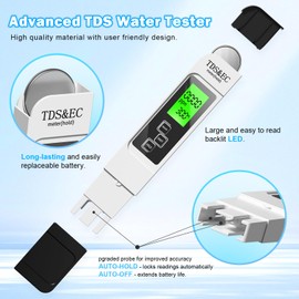 4 in 1 TDS Meter - TDS EC & Temperature(°C,°F) Meter,Accurate & Reliable Digital Water Testing Kits for Drinking Water, Tap, Well, Swimming Pool,Hydroponics, Aquarium, RO/DI System (Black & White)