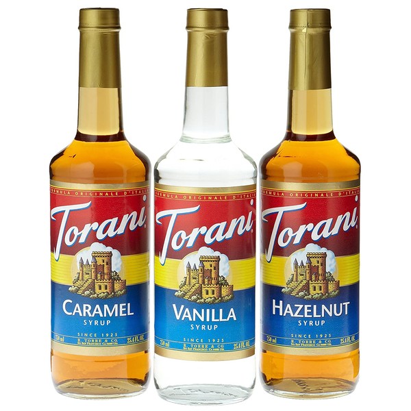 Torani Coffee Syrup Variety Pack - Vanilla, Caramel, Hazelnut, 3-Count, 25.4-Ounce Bottles