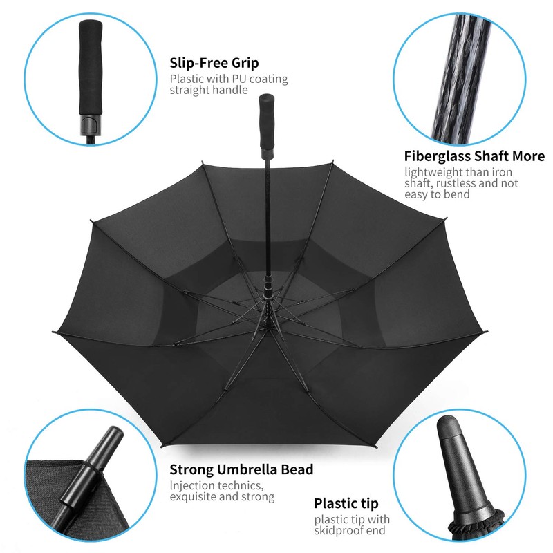 MRTLLOA Extra Large Black Golf Umbrella, 54/62/68/72 Inch Automatic Open,