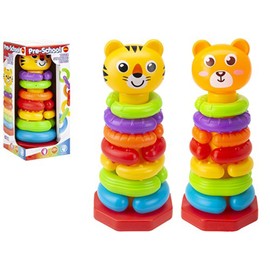 PMS Assorted Design Vibrant Stack & Link Ring Set - 1 Set (Base, Head, 7 x Stacking & Linking Rings) - Colorful, EngagingToy, Includes Random Design (Tiger & Bear Ring Set)
