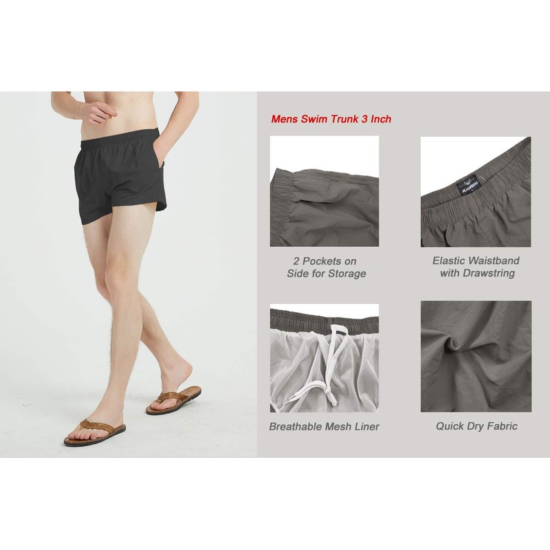 MADHERO Men Swim Trunks Short with Mesh Lining Solid Bathing