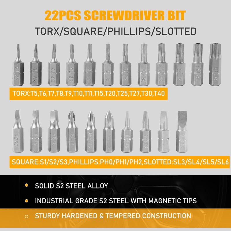 49-Piece Screwdriver Bit Set with Right Angle Screwdriver, S2 Steel,