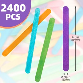 WISYOK 2400 Pcs Colored Popsicle Sticks for Crafts, 4.5 Inch Colored Wooden Craft Sticks, Ice Cream Sticks, Rainbow Popsicle Sticks, Great for DIY Craft Creative Designs and Handicraft