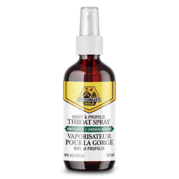 Dutchman's Gold Honey & Propolis Throat Spray - 30 mL - Mint Flavour - Natural Throat Relief
