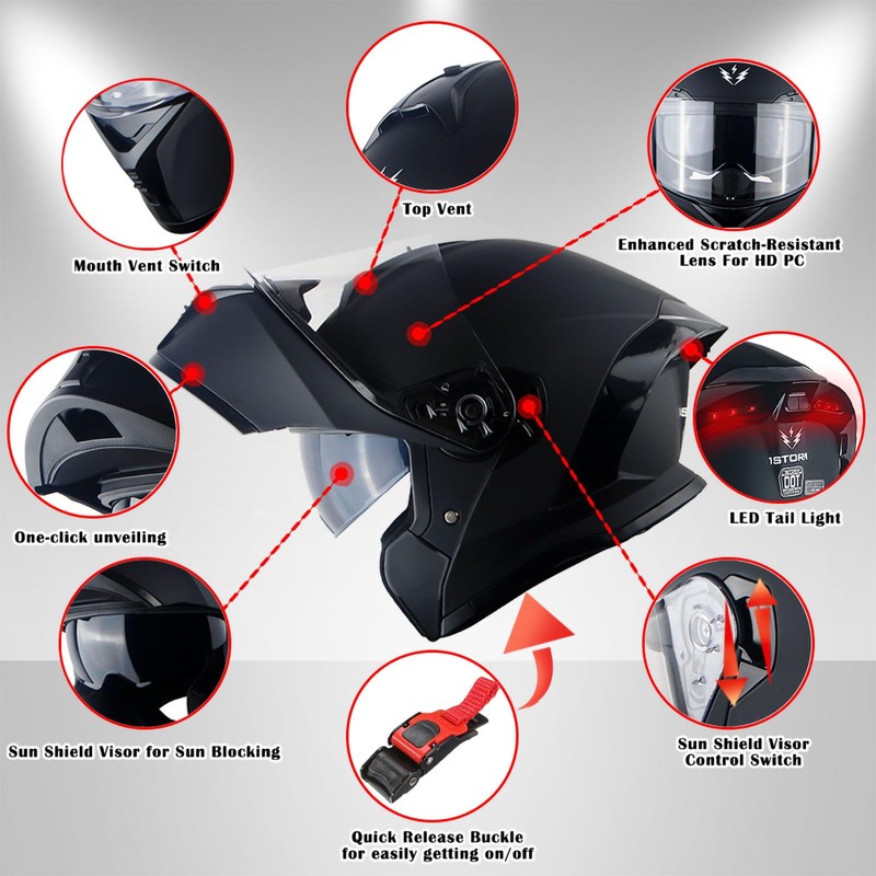 1Storm New Motorcycle Bike Modular Full Face Helmet Dual Visor