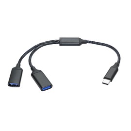 USB Splitter Cable 1FT, USB Type C Male to Dual Type A Female Y Splitter Adapter 1 in 2 Out, Power & Data with OTG Function Intelligent Chip, for Smartphone, Laptop, Car etc