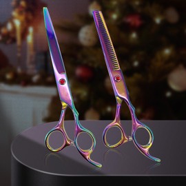 ULG Professional Hair Scissors Kit 6.5 inch Right-Hand Razor Edge Barber Scissors Salon Hair Cutting Shears Made of Japanese Stainless Steel, Hand Sharpened Rainbow Set