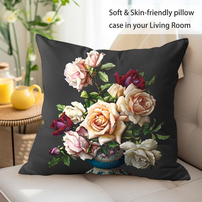 whooplaArt Elegant Decorative Velvet Floral Pillow Cover Double Sides Flower