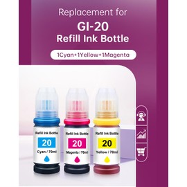 Mutikor GI20 Compatible Ink Refill Replacement for GI 20 GI20 GI-20 GI-20C GI-20M GI-20Y for G7020 G6020 G5020 Printer, GI20 Cyan Yellow Magenta